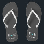 Gray and Turquoise Modern Wedding Monogram Flip Flops<br><div class="desc">Custom printed flip flop sandals personalized with a cute heart and your monogram initials and wedding date. Click Customize It to change text fonts and colors or add your own images to create a unique one of a kind design!</div>