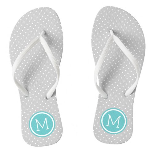 Gray and Turquoise Tiny Dots Monogram Flip Flops