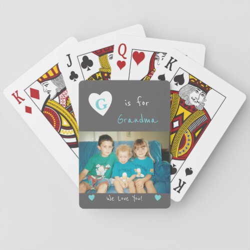 Gray and turquoise with name and photo poker cards