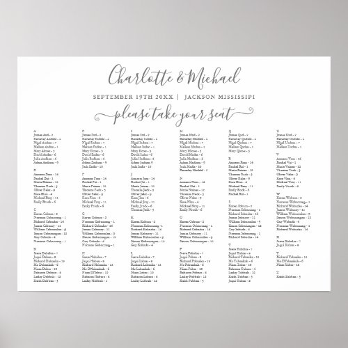 Gray And White 200 Names Wedding Seating Chart