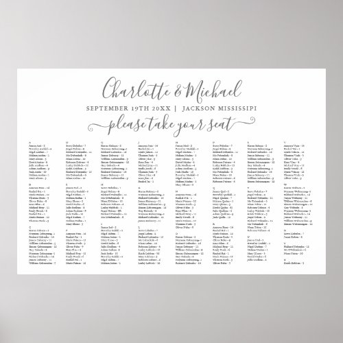 Gray And White 300 Names Wedding Seating Chart