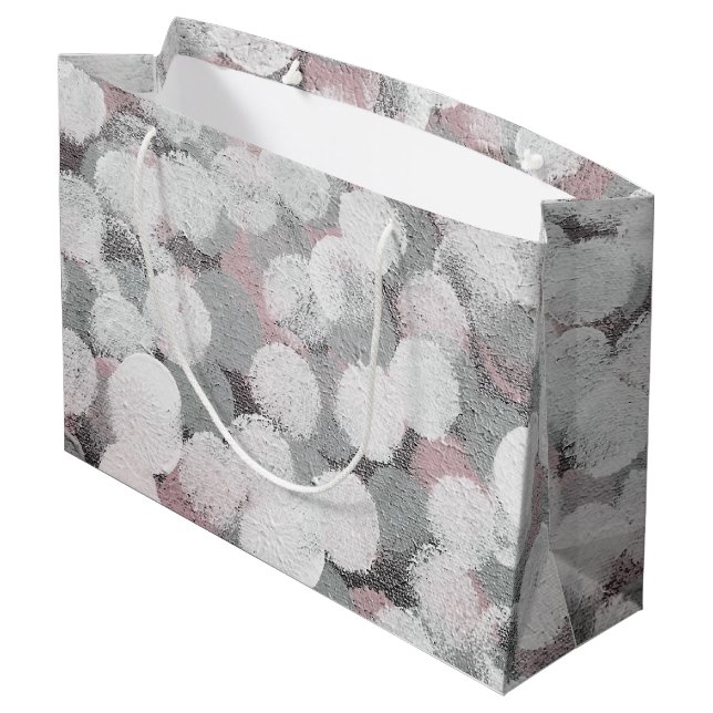 Gray and White Abstract Dots  Large Gift Bag (Back Angled)