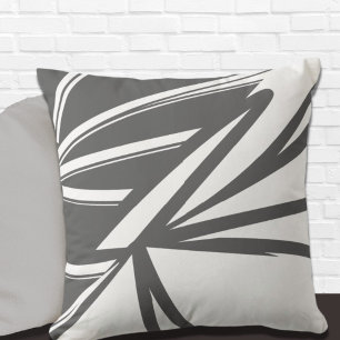 Gray and White Abstract Linear Color Block Throw Pillow