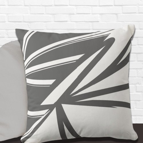 Gray and White Abstract Linear Color Block Throw Pillow