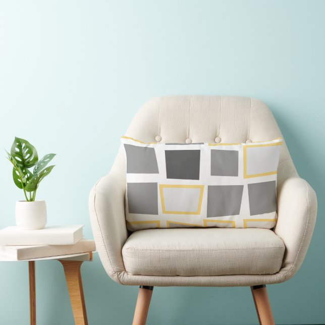 Gray and White Abstract Triangle Geometric Pattern Lumbar Pillow (Chair)