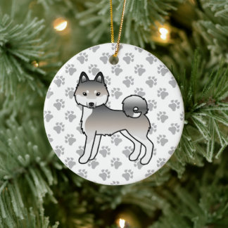 Gray And White Alaskan Klee Kai Cute Cartoon Dog Ceramic Ornament