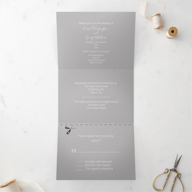 Gray and White All in One Wedding Tri-Fold Invitation (Inside)