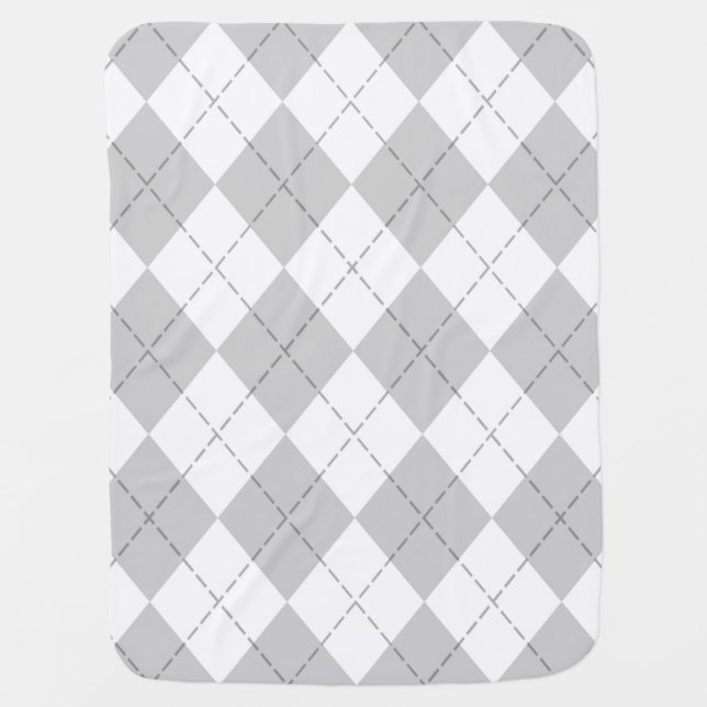 Gray and White Argyle Baby Blanket (Front)