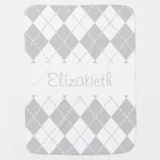 Gray and White Argyle Baby Name Blanket