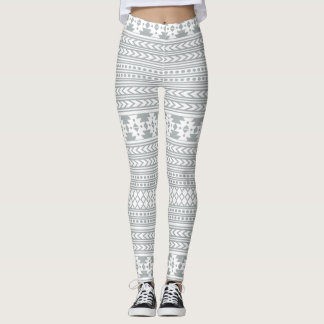 Gray And White Aztec Tribal Leggings