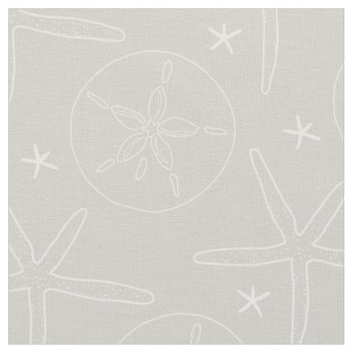 Gray and White Beach Shells Starfish, Sand Dollar  Fabric