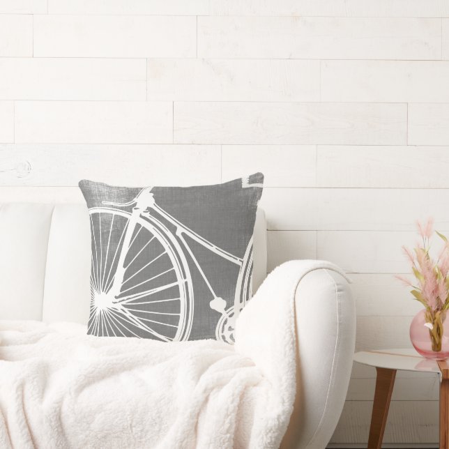 Gray and White Bicycle Pillow (Couch)