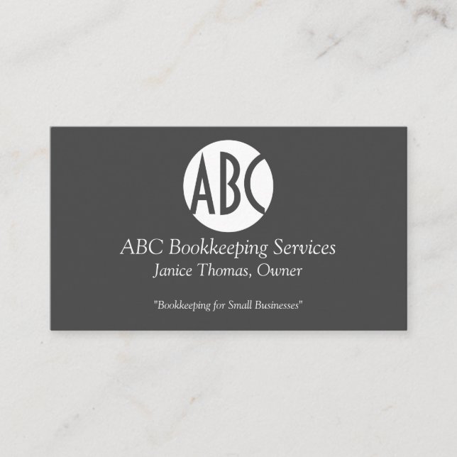 Gray and White Bookkeeping  Business Card (Front)