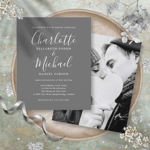 Gray And White Budget Photo Wedding Invitation