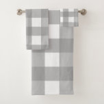Gray and White Buffalo Check Bath Towel Set