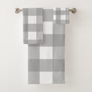 Gray and White Buffalo Check Bath Towel Set