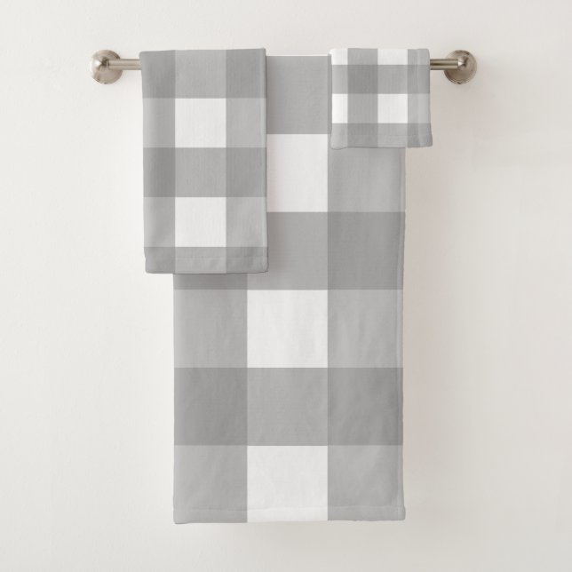 Gray and White Buffalo Check Bath Towel Set (Insitu)
