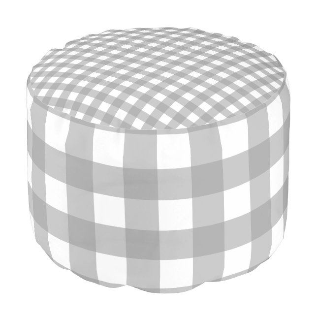 Gray and White Buffalo Check Pouf (Angled Front)