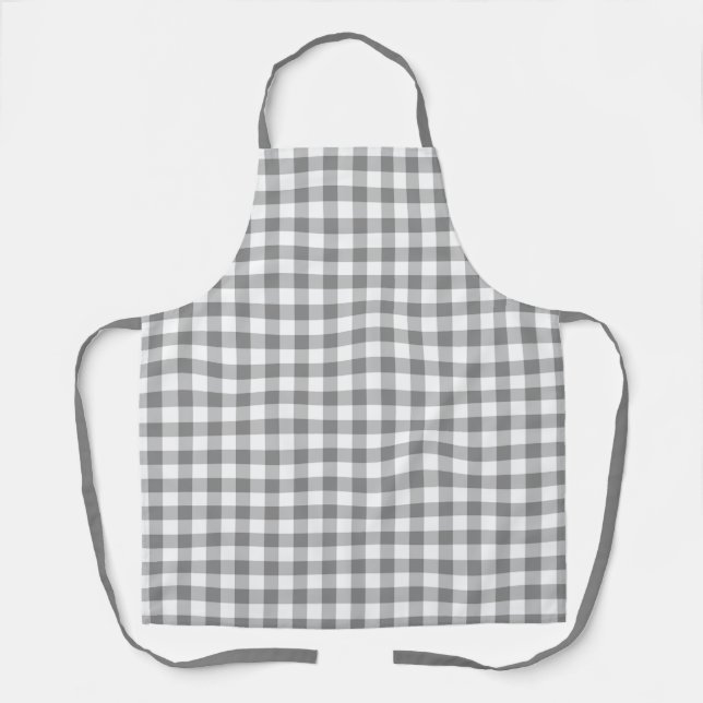 Gray And White Buffalo Plaid Gingham Check Pattern Apron (Front)