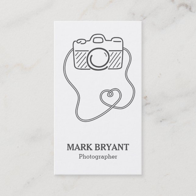 Gray and White, Camera Doodle, Photographer Business Card (Front)
