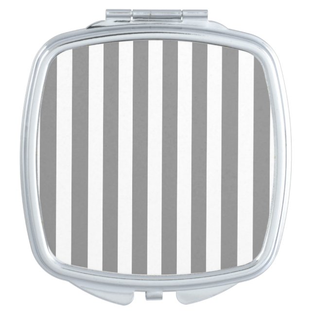 Gray and white candy stripes compact mirror (Front)