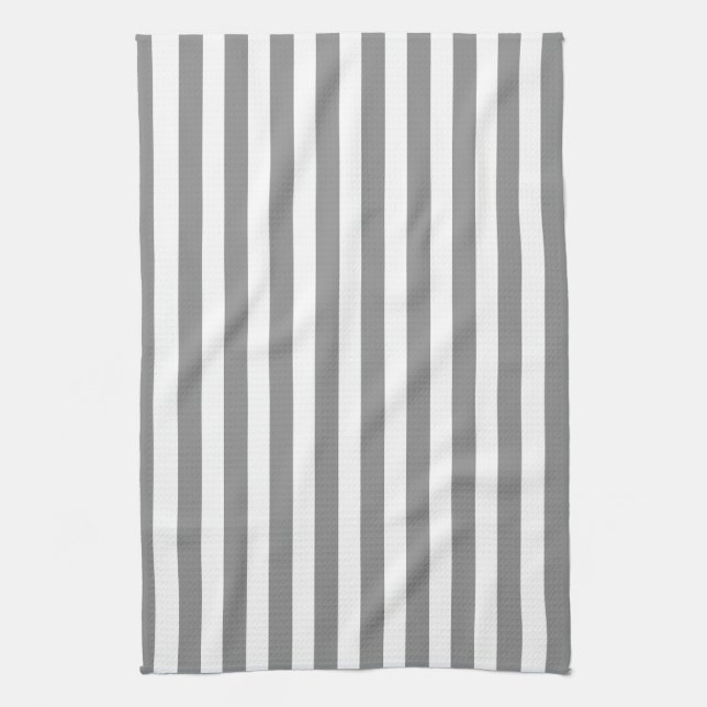 Gray and white candy stripes kitchen towel (Vertical)