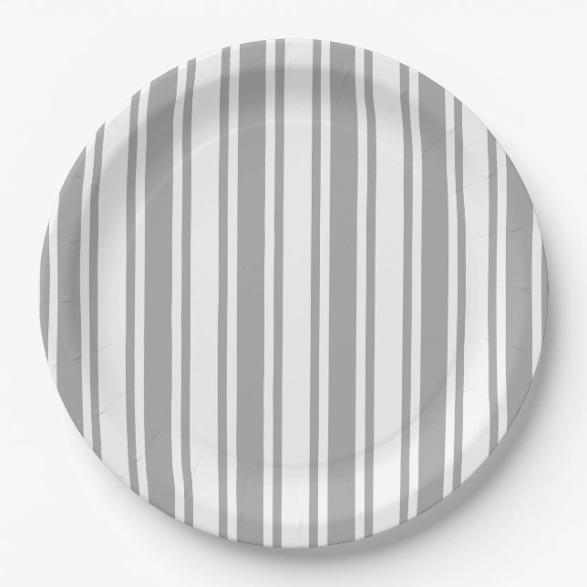 Gray and white candy stripes paper plates (Front)