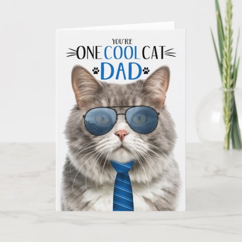 Gray and White Cat Fathers Day One Cool Cat Holiday Card