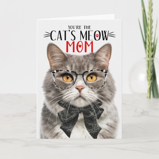 Gray and White Cat for Mom on Mother's Day Holiday Card (Front)