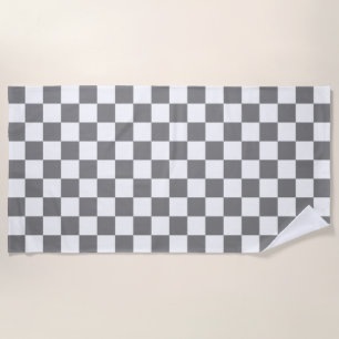 gray and white Checkerboard Pattern  Beach Towel