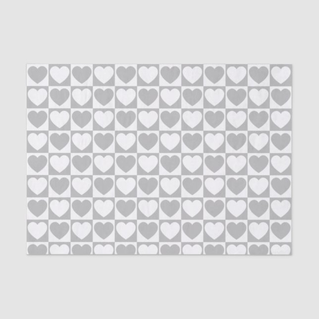 Gray and White Checkered Pattern With Hearts Tissue Paper (Front)