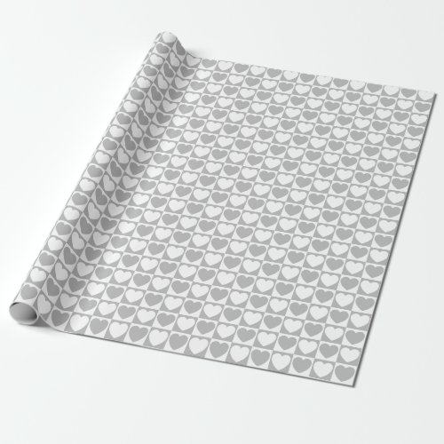 Gray and White Checkered Pattern With Hearts Wrapping Paper