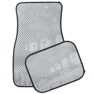 Gray and white checkered textile car floor mat