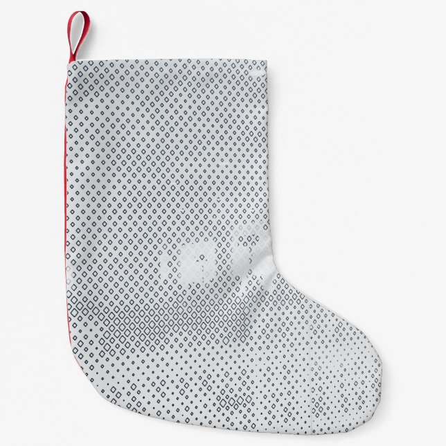 Gray and white checkered textile small christmas stocking (Front)