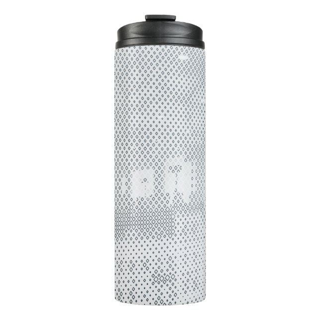 Gray and white checkered textile thermal tumbler (Front)