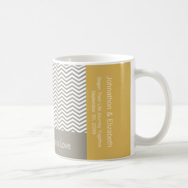 Gray and White Chevron Chic Commemorative Wedding Coffee Mug (Right)