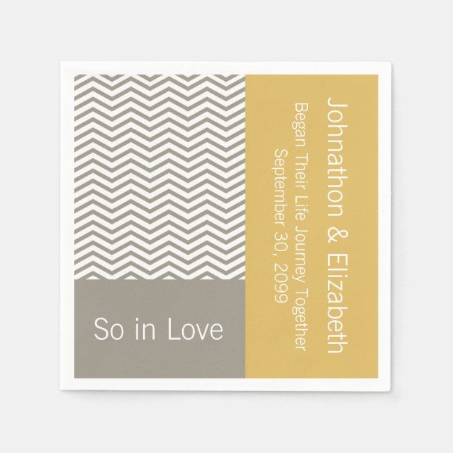 Gray and White Chevron Chic Commemorative Wedding Napkins (Front)