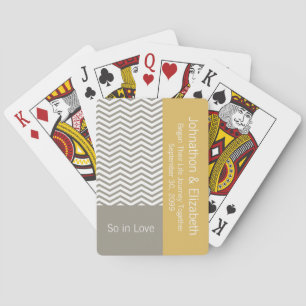 Gray and White Chevron Chic Commemorative Wedding Poker Cards
