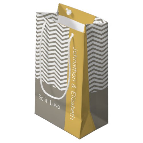 Gray and White Chevron Chic Wedding With Names Small Gift Bag