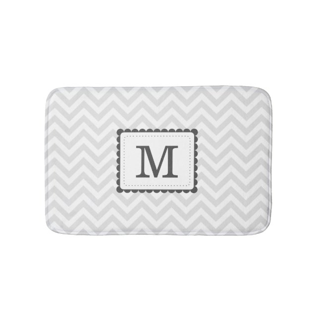Gray And White Chevron Custom Monogram Bathroom Mat (Front)