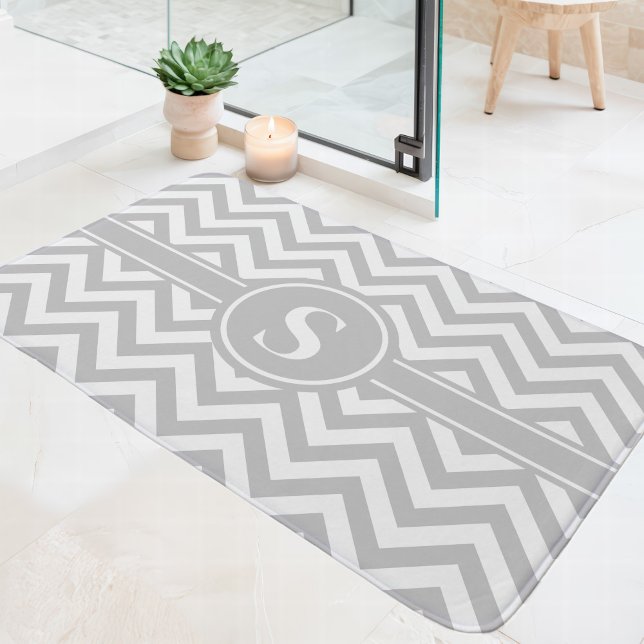 Gray And White Chevron Monogram Bath Mat (Creator Uploaded)