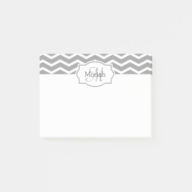 Gray and White Chevron Name Monogrammed Post-it Notes (Front)