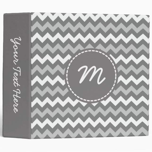 Gray and White Chevron Pattern Custom Monogram 2 Binder (Front/Spine)