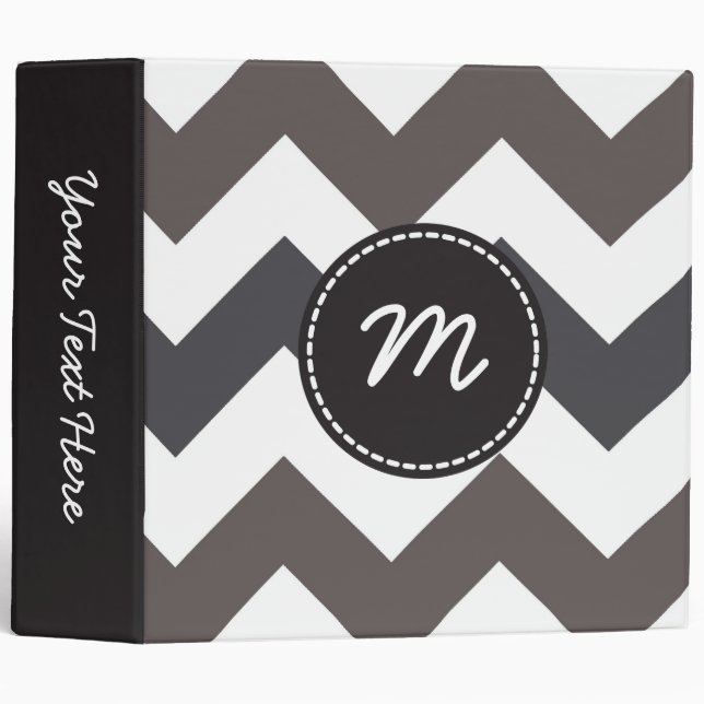 Gray and White Chevron Pattern Custom Monogram 3 Ring Binder (Front/Spine)