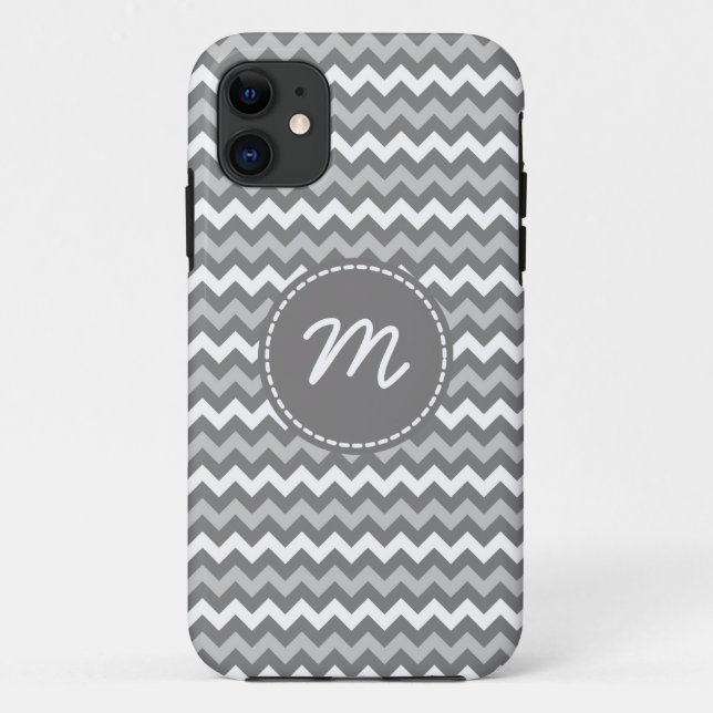 Gray and White Chevron Pattern Custom Monogram Case-Mate iPhone Case (Back)