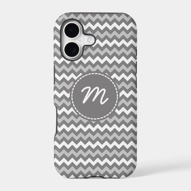 Gray and White Chevron Pattern Custom Monogram Iphone Case (Back)