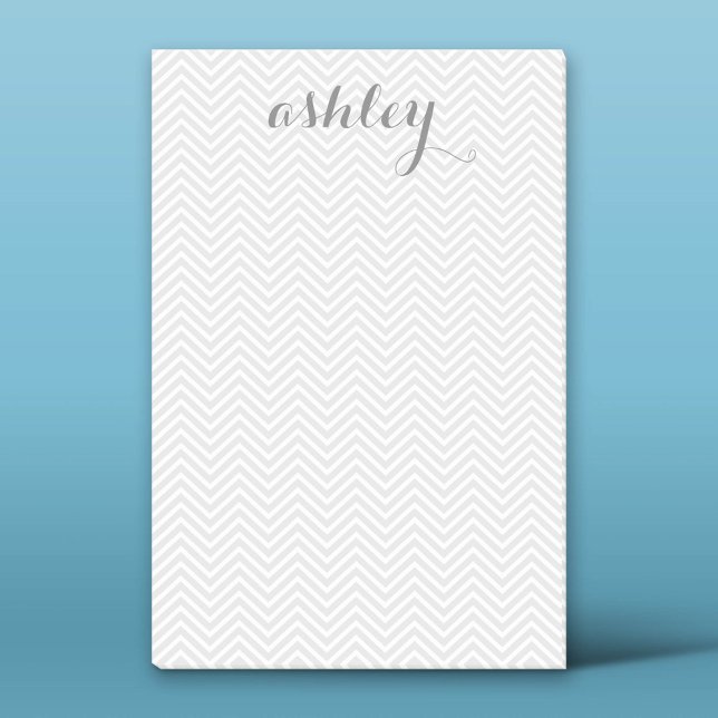 Gray and White Chevron Pattern Personalized Name Post-it Notes (Custom Post-it Notepad)
