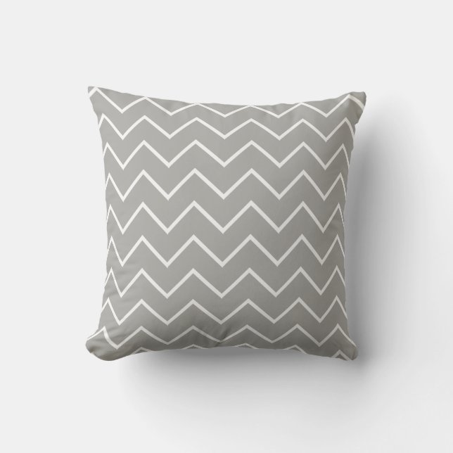 Gray and White Chevron Pattern Throw Pillow (Front)
