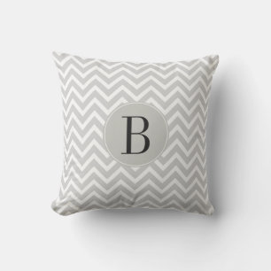 Gray and White Chevron Pattern with Monogram Outdoor Pillow