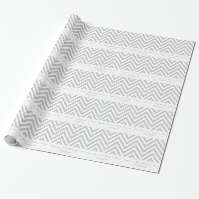 Gray and White Chevron | Personalized Wrapping Paper (Unrolled)